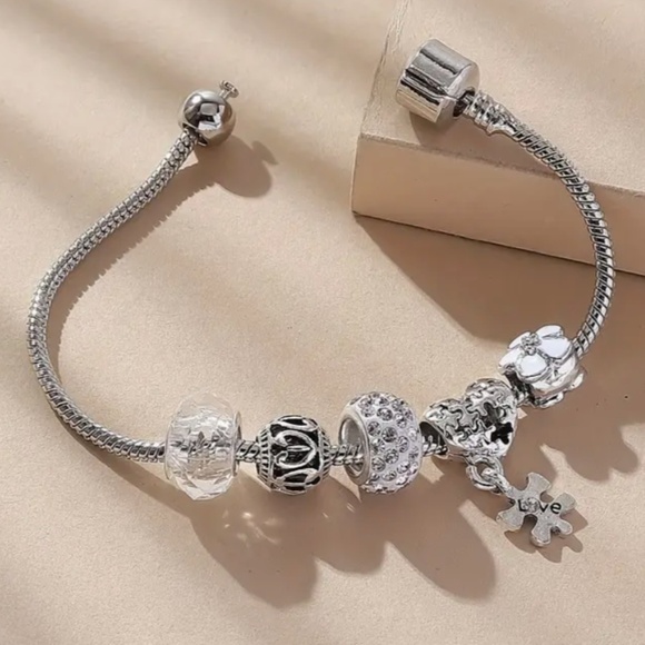 Puzzle Pendant Bracelet Silver-Plated Over Copper Synthetic Stones - New W/Tags - Picture 3 of 5